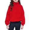 Arshiner Girls Half Zip Sweatshirt with Drawstring Hem Fleece Quarter Zip Pullover Sweatshirts Fall Clothes for Teen Girl(Red)