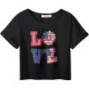 Arshiner Girls July 4th American Flag T Shirts Crop Top Short Sleeve Shirt Tee(Black Love)