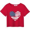 Arshiner Girls July 4th American Flag T Shirts Crop Top Short Sleeve Shirt Tee(Red Heart)