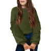 Arshiner Girls Long Lantern Sleeve Sweaters Crew Neck Knit Pullover Jumper Top(Army Green)