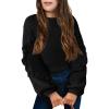 Arshiner Girls Long Lantern Sleeve Sweaters Crew Neck Knit Pullover Jumper Top(Black)