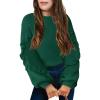 Arshiner Girls Long Lantern Sleeve Sweaters Crew Neck Knit Pullover Jumper Top(Dark Green)