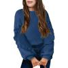 Arshiner Girls Long Lantern Sleeve Sweaters Crew Neck Knit Pullover Jumper Top(Navy Blue)