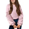 Arshiner Girls Long Lantern Sleeve Sweaters Crew Neck Knit Pullover Jumper Top(Pink)