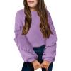 Arshiner Girls Long Lantern Sleeve Sweaters Crew Neck Knit Pullover Jumper Top(Purple)