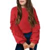 Arshiner Girls Long Lantern Sleeve Sweaters Crew Neck Knit Pullover Jumper Top(Red)