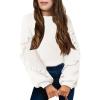 Arshiner Girls Long Lantern Sleeve Sweaters Crew Neck Knit Pullover Jumper Top(White)