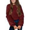 Arshiner Girls Long Lantern Sleeve Sweaters Crew Neck Knit Pullover Jumper Top(Wine Red)