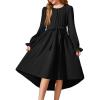 Arshiner Girls Long Sleeve Dress Fashion High Low Flowy Swing Semi Formal Party Dresses with Belt(Black)