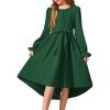 Arshiner Girls Long Sleeve Dress Fashion High Low Flowy Swing Semi Formal Party Dresses with Belt(Dark Green)