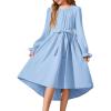 Arshiner Girls Long Sleeve Dress Fashion High Low Flowy Swing Semi Formal Party Dresses with Belt(Light Blue)