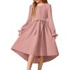 Arshiner Girls Long Sleeve Dress Fashion High Low Flowy Swing Semi Formal Party Dresses with Belt(Pink)