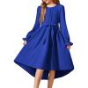 Arshiner Girls Long Sleeve Dress Fashion High Low Flowy Swing Semi Formal Party Dresses with Belt(Royal Blue)