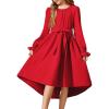 Arshiner Girls Long Sleeve Dress Fashion High Low Flowy Swing Semi Formal Party Dresses with Belt(True Red)