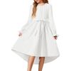 Arshiner Girls Long Sleeve Dress Fashion High Low Flowy Swing Semi Formal Party Dresses with Belt(White)