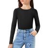 Arshiner Girls Long Sleeve Ribbed Knit Shirts Soft Slim Fit Crewneck Casual Base Layer Tops Tees(Black)