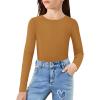 Arshiner Girls Long Sleeve Ribbed Knit Shirts Soft Slim Fit Crewneck Casual Base Layer Tops Tees(Brown)