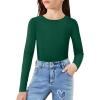 Arshiner Girls Long Sleeve Ribbed Knit Shirts Soft Slim Fit Crewneck Casual Base Layer Tops Tees(Green)