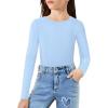 Arshiner Girls Long Sleeve Ribbed Knit Shirts Soft Slim Fit Crewneck Casual Base Layer Tops Tees(Light Blue)