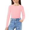 Arshiner Girls Long Sleeve Ribbed Knit Shirts Soft Slim Fit Crewneck Casual Base Layer Tops Tees(Light Pink)