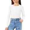Arshiner Girls Long Sleeve Ribbed Knit Shirts Soft Slim Fit Crewneck Casual Base Layer Tops Tees(White)
