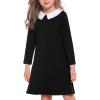 Arshiner Girls Long Sleeve Vintage Peter Pan Collar T-Shirt Dress Age 4-13 Years(Black)