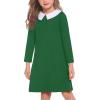 Arshiner Girls Long Sleeve Vintage Peter Pan Collar T-Shirt Dress Age 4-13 Years(Deep Green)