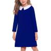 Arshiner Girls Long Sleeve Vintage Peter Pan Collar T-Shirt Dress Age 4-13 Years(Royal Blue)