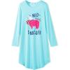 Arshiner Girls Nightgowns Long Sleeve Print Pajamas Nightdress for Kids Soft Sleep Wear Nighties(Aqua Green/Alpaca)