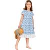 Arshiner Girls Nightgowns Sleepwear Short Sleeve Victorian Pajama Dress Soft Princess Sleepshirt for 3-12 Years Kids(Blue Flower)