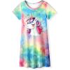 Arshiner Girls Nightgowns Summer Soft Cute Cartoon Print Pajama Sleep Dress for Kids 4-12 Years(Colorful Tie-dye)