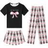 Arshiner Girls Pajama Set 3 Piece Short Sleeve Sleepwear Summer Soft Cute Pjs Outfits(Bow Plaid)