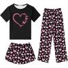 Arshiner Girls Pajama Set 3 Piece Short Sleeve Sleepwear Summer Soft Cute Pjs Outfits(Butterfly Heart)