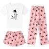 Arshiner Girls Pajama Set 3 Piece Short Sleeve Sleepwear Summer Soft Cute Pjs Outfits(Cat)