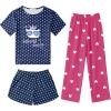 Arshiner Girls Pajama Set 3 Piece Short Sleeve Sleepwear Summer Soft Cute Pjs Outfits(Cat Heart)