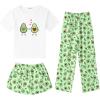 Arshiner Girls Pajama Set 3 Piece Short Sleeve Sleepwear Summer Soft Cute Pjs Outfits(Green Avocado)