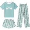 Arshiner Girls Pajama Set 3 Piece Short Sleeve Sleepwear Summer Soft Cute Pjs Outfits(Green Daisy)