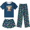 Arshiner Girls Pajama Set 3 Piece Short Sleeve Sleepwear Summer Soft Cute Pjs Outfits(Navy Teddy)