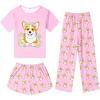 Arshiner Girls Pajama Set 3 Piece Short Sleeve Sleepwear Summer Soft Cute Pjs Outfits(Pink Dog)