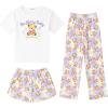 Arshiner Girls Pajama Set 3 Piece Short Sleeve Sleepwear Summer Soft Cute Pjs Outfits(Rainbow Teddy)