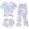 Arshiner Girls Pajama Set 3 Piece Short Sleeve Sleepwear Summer Soft Cute Pjs Outfits(Tie Dye Swirl)