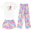 Arshiner Girls Pajama Set 3 Piece Short Sleeve Sleepwear Summer Soft Cute Pjs Outfits(Tie-dye Ice Cream)