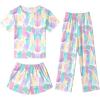 Arshiner Girls Pajama Set 3 Piece Short Sleeve Sleepwear Summer Soft Cute Pjs Outfits(Watercolor)