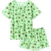 Arshiner Girls Pajama Set Short Sleeve Lounge Set Soft Shirring Summer Sleepwear Pj Sets(Avocado)