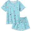 Arshiner Girls Pajama Set Short Sleeve Lounge Set Soft Shirring Summer Sleepwear Pj Sets(Blue Elf)