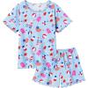 Arshiner Girls Pajama Set Short Sleeve Lounge Set Soft Shirring Summer Sleepwear Pj Sets(Light Blue Roller Skate)