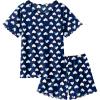 Arshiner Girls Pajama Set Short Sleeve Lounge Set Soft Shirring Summer Sleepwear Pj Sets(Navy Blue Heart)