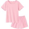 Arshiner Girls Pajama Set Short Sleeve Lounge Set Soft Shirring Summer Sleepwear Pj Sets(Pink)