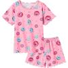 Arshiner Girls Pajama Set Short Sleeve Lounge Set Soft Shirring Summer Sleepwear Pj Sets(Pink Donut)