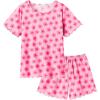 Arshiner Girls Pajama Set Short Sleeve Lounge Set Soft Shirring Summer Sleepwear Pj Sets(Pink Flowers)